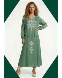 Monsoon - Raffya Aurelia Embroidered Maxi Kaftan Dress Green - Lyst