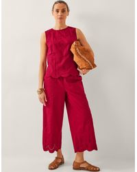 Monsoon - Orla Broderie Cropped Trousers Red - Lyst