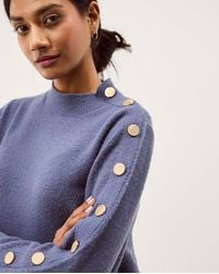 Monsoon - Breda Funnel Neck Button Jumper Blue - Lyst