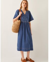 Monsoon - Lydia Short Sleeve Denim Midi Dress Blue - Lyst