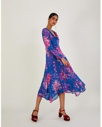Monsoon - Evanah Floral Hanky Hem Dress In Sustainable Viscose Blue - Lyst