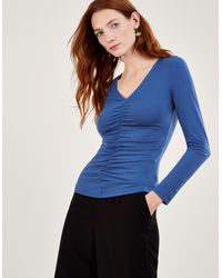 Monsoon - Ruched Front Jersey Top With Recycled Polyester Blue - Lyst