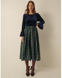 Monsoon - Viola Check Print Velvet Midi Dress Blue - Lyst