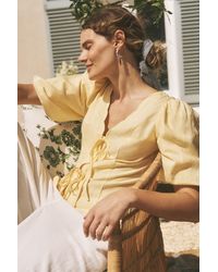 Monsoon - Willow Puff Sleeve Tie Front Top - Lyst