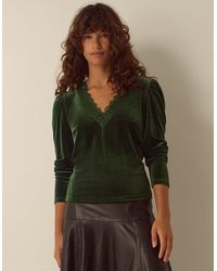Monsoon - Lexi Lace Trim Velvet Top Green - Lyst