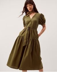 Monsoon - Fawn Puff Sleeve Midi Dress - Lyst