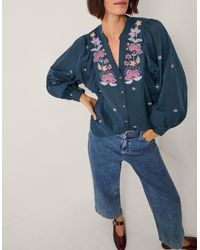Monsoon - Bria Embroidered Blouson Blouse Blue - Lyst