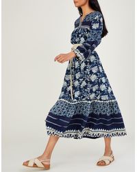 Monsoon Floral Print Jersey Dress In Sustainable Cotton Blue