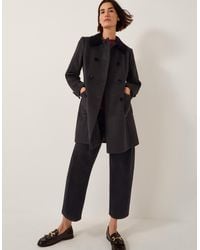 Monsoon - Lottie Velvet Trim Double Breasted Coat Black - Lyst