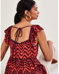 Monsoon - Ruched Bodice Zig-zag Animal Print Top Red - Lyst