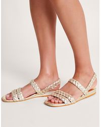 Monsoon - Braided Leather Wedge Sandals Gold - Lyst