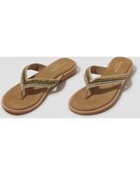 Monsoon - Sia Beaded Leather Flip Flop Sandals Gold - Lyst
