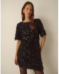 Monsoon - Skylar Short Sleeve Sequin Fringe Mini Dress Black - Lyst