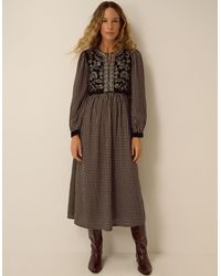 Monsoon - Elise Embroidered Check Print Midi Dress Black - Lyst