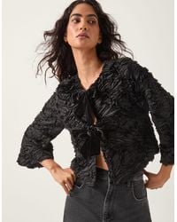 Monsoon - Tia Tie-front Textured Jersey Jacket Black - Lyst