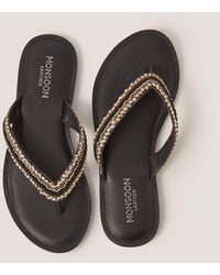 Monsoon - Harper Beaded Leather Flip Flops Black - Lyst
