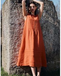 Monsoon - East Liza Sleeveless Linen Dress Orange - Lyst