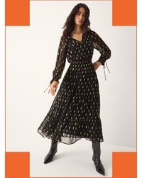 Monsoon - La Galeria Elefante Women's Black & Gold Shimmer Cowgirl Midi Dress, Size: Xl - Lyst