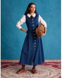 Monsoon - Women's Dark Blue Cotton Layla Sleeveless Denim Midi Dress, Size: 16 - Lyst