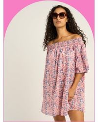 Monsoon - Petite Mendigote Fannie Off-the-shoulder Floral Mini Dress Pink - Lyst