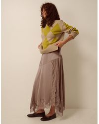 Monsoon - Shelby Satin Lace Maxi Skirt Mink - Lyst