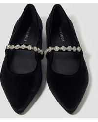 Monsoon - Elia Diamante Strap Velvet Ballet Flats Black - Lyst