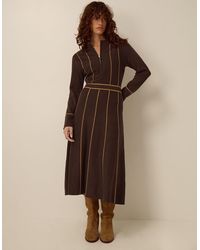 Monsoon - Zola Stripe Knit Midi Dress Brown - Lyst