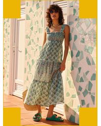 Monsoon - Petite Mendigote Ron Floral Tiered Midi Dress Green - Lyst