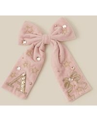 Monsoon - Embellished Velvet Initial Bow Clip Pink - Lyst