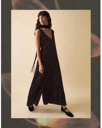 Monsoon - Clemence Gigi Velvet Burnout Palazzo Jumpsuit Black - Lyst