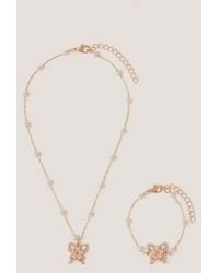 Monsoon - Pearl Butterfly Necklace & Bracelet Set - Lyst
