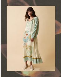 Monsoon - Women's Cream & Green Floral Print Clemence Amelie Dobby Midi Dress, Size: Xl - Lyst