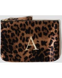 Monsoon - Women's Dark Brown Leopard Print Velvet Initial Purse, Size: B - Lyst