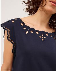 Monsoon - Gaia Floral Cutwork Top Blue - Lyst