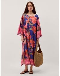 Monsoon - Carmen Floral Print Midi Kaftan Blue - Lyst