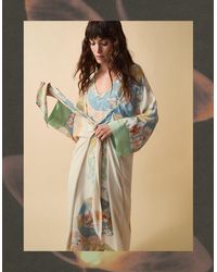 Monsoon - Clemence Women's Cream & Blue Floral Print Amelie Tie Front Midi Dress, Size: Xl - Lyst