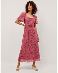 Monsoon - Women's Dark Pink Floral Lace Regina Short Sleeve Midi Dress, Size: 20 - Lyst