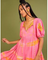 Monsoon - Bandhani Dye Print Contrast Lining Dress In Lenzingtm Ecoverotm Orange - Lyst