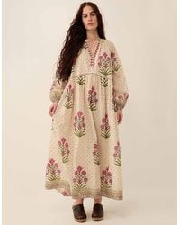 Monsoon - East Roza Hand-woodblock Floral Cotton Dress Multi - Lyst