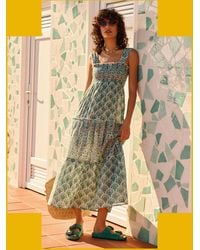 Monsoon - Petite Mendigote Ron Floral Tiered Midi Dress Green - Lyst