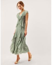 Monsoon - Alda Ruffle Lace Midi Dress Green - Lyst