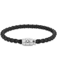 Montblanc - Armband aus Edelstahl mit 3-Ringe-Verschluss und schwarzem Leder - Lyst