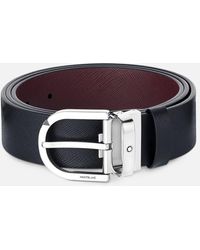 Montblanc - Horseshoe Buckle Printed Black/mosto 35 Mm Reversible Leather Belt - Lyst