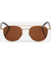 Montblanc - Squared Sunglasses With Grey And Gold Coloured Metal Frame - Lyst