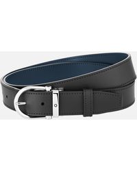 Montblanc - Cinturón Reversible De Piel Negra Y Azul De 35 mm Con Hebilla En Forma De Herradura - Lyst