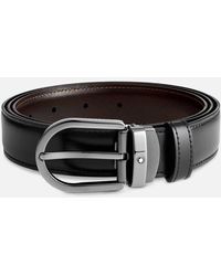 Montblanc - Horseshoe Buckle Black/brown 30 Mm Reversible Leather Belt - Lyst