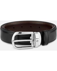 Montblanc - Horseshoe Buckle Black/brown 30 Mm Reversible Leather Belt - Lyst