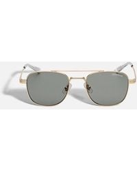 Montblanc - Squared Sunglasses With Gold Coloured Metal Frame - Lyst