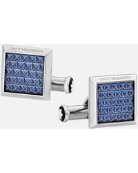 Montblanc - Rectangular Cufflinks In Stainless Steel With Blue Patterned Inlay - Lyst