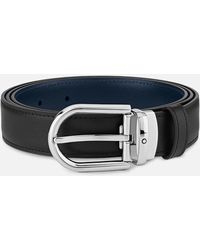 Montblanc - Horseshoe Buckle Black/blue 30 Mm Reversible Leather Belt - Lyst